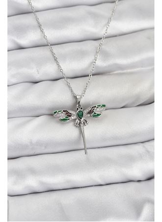 316L Çelik Zincir Gümüş Renk Yusufçuk Model Zirkon Taşlı Kadın Kolye