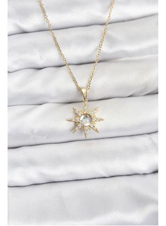 316L Çelik Zincir Gold Renk Kutup Yıldızı Model Zirkon Taşlı Kadın Kolye