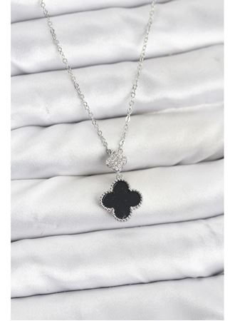 316L Çelik Zincir Gümüş Renk Yonca Model Zirkon Taşlı Kadın Kolye