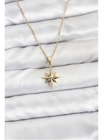 316L Çelik Zincir Gold Renk Kutup Yıldızı Model Kadın Kolye