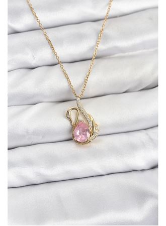 316L Çelik Zincir Gold Renk Pembe Kuğu Model Zirkon Taşlı Kadın Kolye