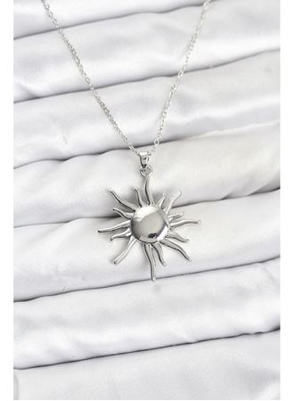 316L Çelik Zincir Gümüş Renk Güneş Model Kadın Kolye