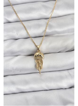 316L Çelik Zincir Gold Renk Deniz Anası Model Zirkon Taşlı Kadın Kolye