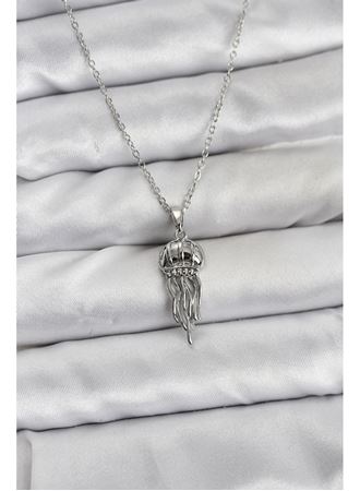 316L Çelik Zincir Gümüş Renk Deniz Anası Model Zirkon Taşlı Kadın Kolye