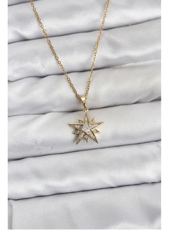 316L Çelik Zincir Gold Renk Yıldız Model Zirkon Taşlı Kadın Kolye