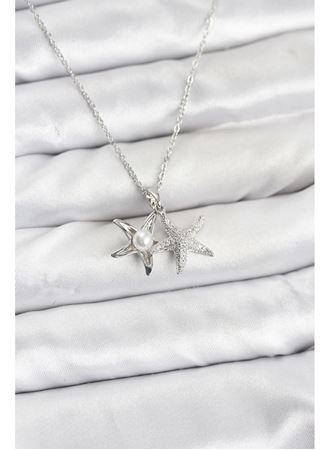 316L Çelik Zincir Gümüş Renk Deniz Yıldızı Model Zirkon Taşlı Kadın Kolye