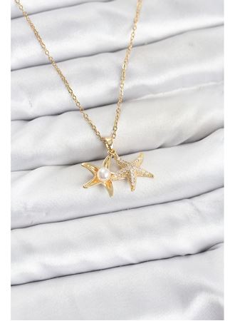 316L Çelik Zincir Gold Renk Deniz Yıldızı Model Zirkon Taşlı Kadın Kolye