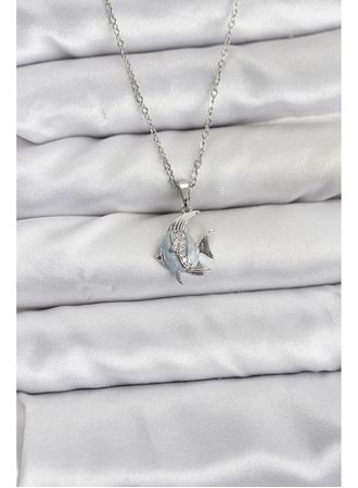 316L Çelik Zincir Gümüş Renk Balık Model Zirkon Taşlı Kadın Kolye