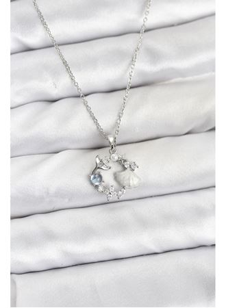 316L Çelik Zincir Gümüş Renk Deniz Tema Model Zirkon Taşlı Kadın Kolye