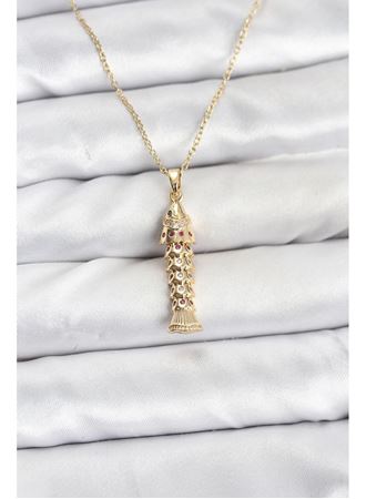 316L Çelik Zincir Gold Renk Balık Model Zirkon Taşlı Kadın Kolye
