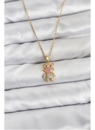 316L Çelik Zincir Gold Renk Teddy Bear Model Zirkon Taşlı Kadın Kolye