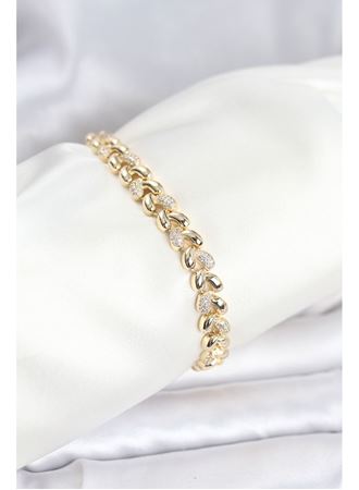 Pirinç Gold Renk VIP Seri Sarmal Damla Model Zirkon Taşlı Kadın Bileklik