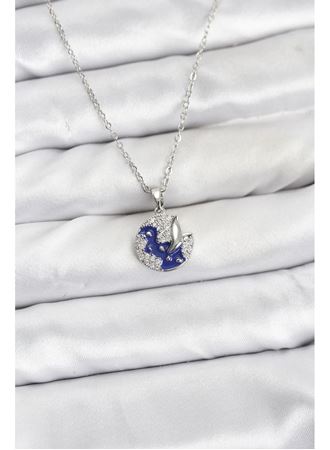 316L Çelik Zincir Gümüş Renk Gece Model Zirkon Taşlı Kadın Kolye