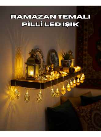Pilli Altın Fenerli Ramazan Işıkları Dekoratif LED Zincir