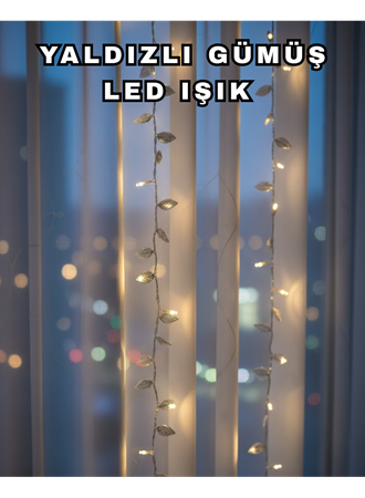 Gümüş Yaprak Tasarımlı LED Işık Pilli Ev ve Vitrin Dekoru