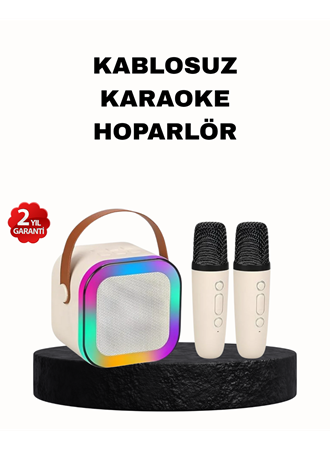 Karaoke Hoparlör Taşınabilir Çift Mikrofonlu ve LED Işıklı Bluetooth 5.0