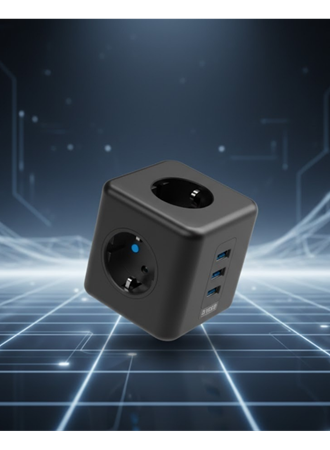 Elektronik Cihazlar İçin Akım Korumalı 3 Prizli USB’li Küp Priz