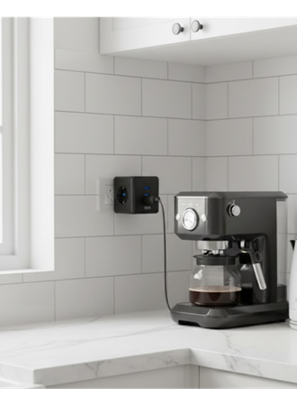 Akım ve Voltaj Korumalı Küp Priz 3 USB Destekli