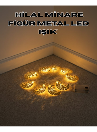 Dekoratif Minareli Hilal LED Işık Metal Gövdeli Ramazan Aydınlatma