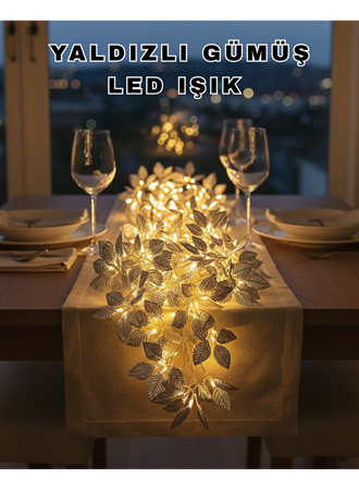 Yaprak Şekilli Gümüş LED Işık Pilli Dekoratif Aydınlatma