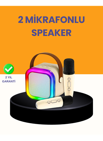Çift Mikrofonlu Kompakt Karaoke Hoparlör – Uzun Pil Ömrü