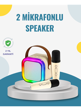 Kablosuz Karaoke Hoparlör – Çift Mikrofon ve LED Işıklı
