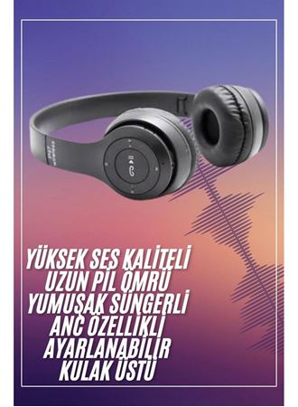 Bluetooth Kablosuz Kulaklık Siyah Wireless 5.0 Kulak Üstü Uzun Pil Ömrü