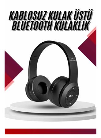 Bluetooth Kablosuz Kulaklık Siyah Wireless 5.0 Kulak Üstü Uzun Pil Ömrü