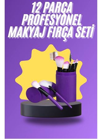 12 Parça Makyaj Fırça Seti Profesyonel Fondöten Allık Far Kontür Fırçası