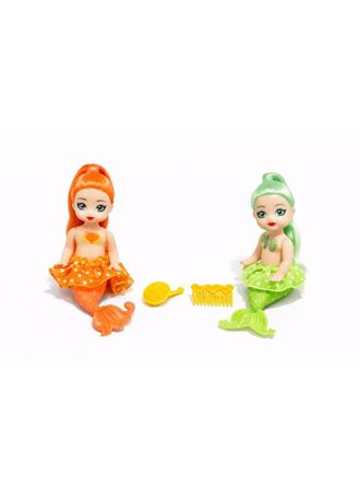 2'li Deniz Kızı Bebek Seti - Hareketli Eklemler ve Aksesuarlı -Turuncu & Yeşil