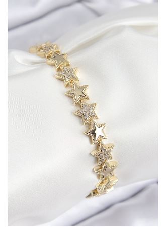 VIP Pirinç Zirkon Taşlı Yıldız Model Gold Renk Kadın Bileklik