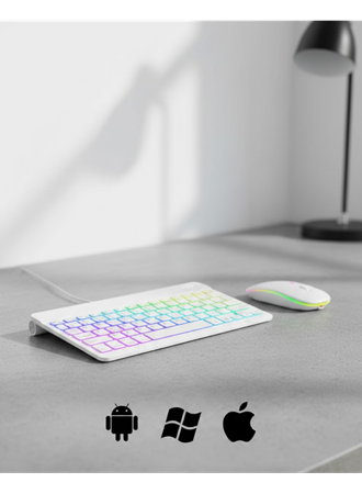 Türkçe Q Aydınlatmalı Klavye Mouse Seti Kablosuz Bluetooth Destekli