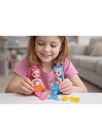 2'li Deniz Kızı Bebek Seti - Hareketli Eklemler ve Aksesuarlı - Pembe & Mavi