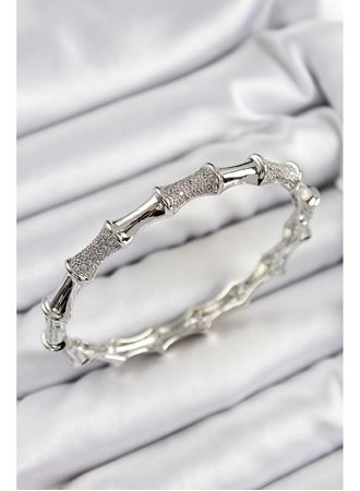 Pirinç Zirkon Taşlı Kemik Model Gümüş Renk Vip Kadın Bileklik
