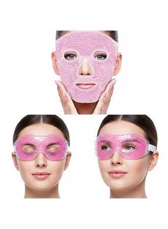 Terapi Jel Boncuklu Yüz ve Göz Maskesi Seti Pembe Sıcak ve Soğuk Kullanım (