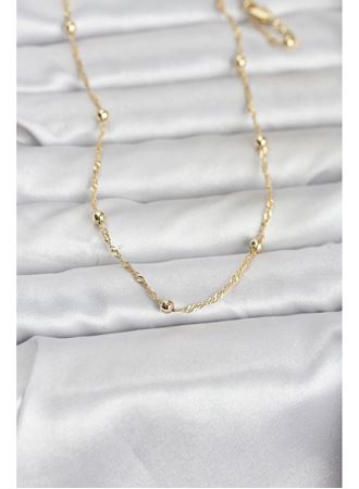 CM 14K Gold Renk Burgu ve Top Zincirli Model 60 cm Kadın Kolye