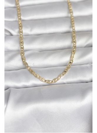 CM 14K Gold Renk Lazer Kesim Zincirli Model 60 cm Kadın Kolye