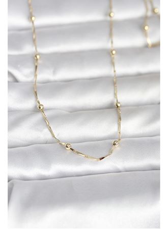 CM 14K Gold Renk Kesme Çubuk Zincir Topçuklu Model 60 cm Kadın Kolye