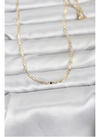 CM 14K Gold Renk Lazerli Yassı Model Zincirli 60 cm Kadın Kolye