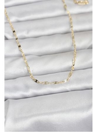 CM 14K Gold Renk Yassı Gemici Zincir Model 60 cm Kadın Kolye