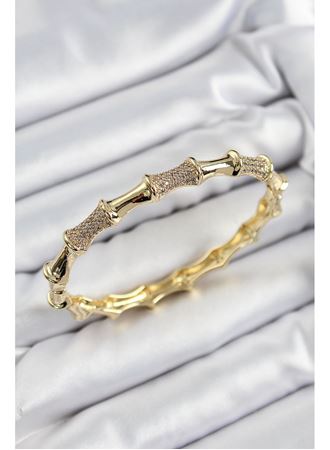 Pirinç Zirkon Taşlı Kemik Model Gold Renk Vip Kadın Bileklik