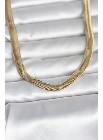 CM 14K Gold Renk Kalın Yassı Yılan Zincir Model 45 cm Kadın Kolye