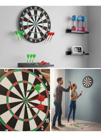 Şık Tasarımlı 15 İnç Dart Tahtası Metal Uçlu 4 Ok Seti