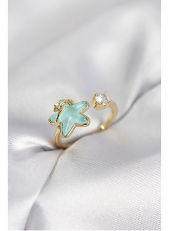 Gold Renk Turkuaz Yıldız Model Kadın Yüzük