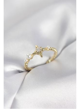 Minimal Kutup Yıldızı Model Zirkon Taşlı Gold Renk Kadın Yüzük
