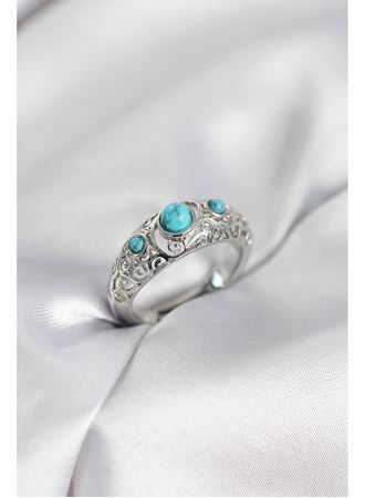 Vintage Model Mavi Taşlı Gümüş Renk Kadın Yüzük