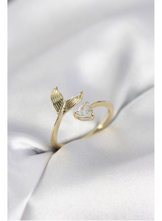 Balık Kuyruğu Model Gold Renk Zirkon Taşlı Kadın Yüzük