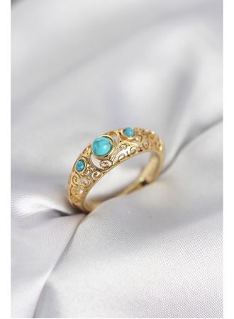 Vintage Model Mavi Taşlı Gold Renk Kadın Yüzük