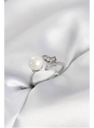 Kelebek İncili Model Gümüş Renk Zirkon Taşlı Kadın Yüzük