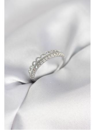 Motif Desenli Gümüş Renk Zirkon Taşlı Kadın Yüzük